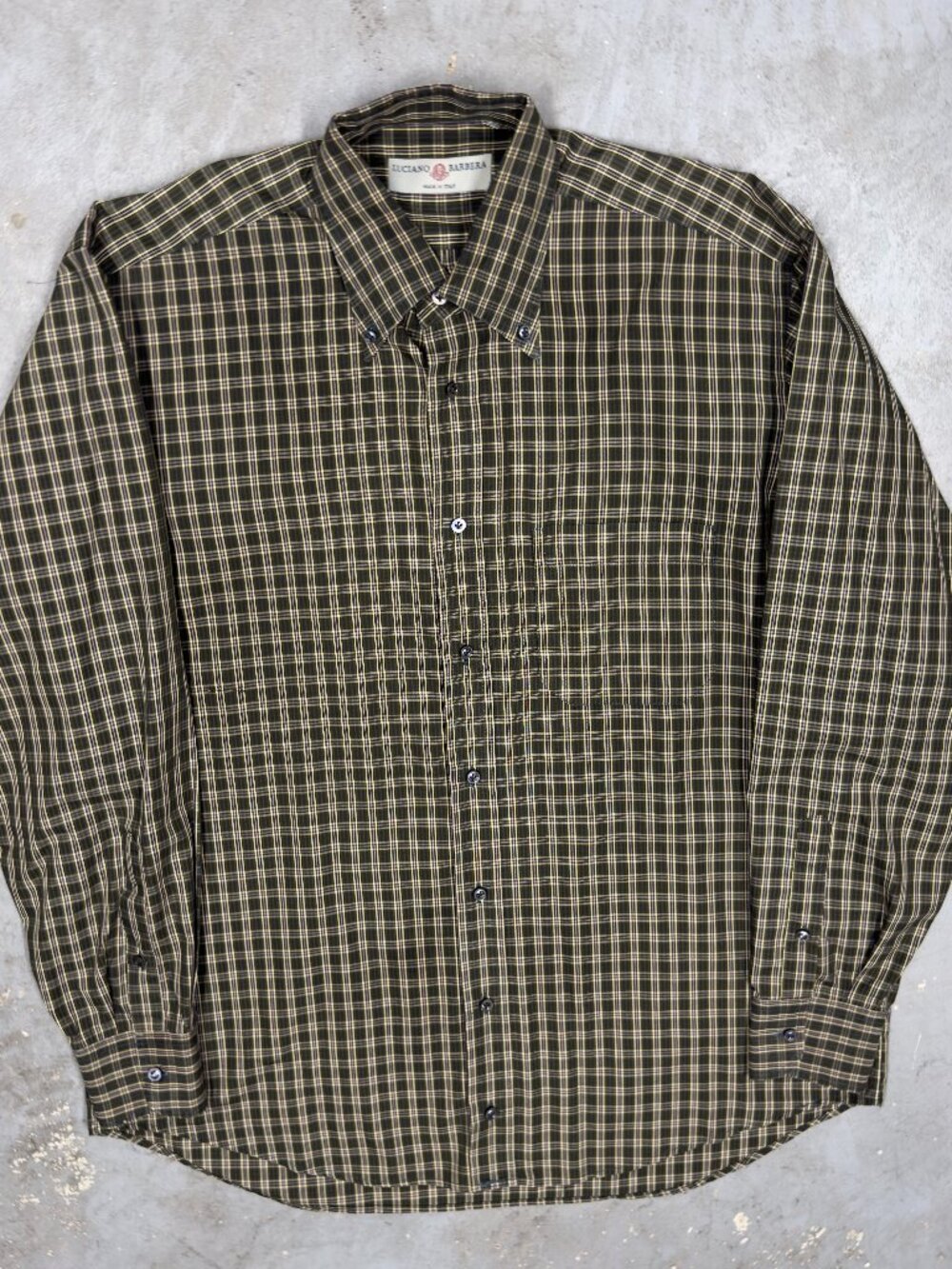 Luciano Barbera Button Down Shirt Made in Italy Cotton Plaid Long Sleeve Large